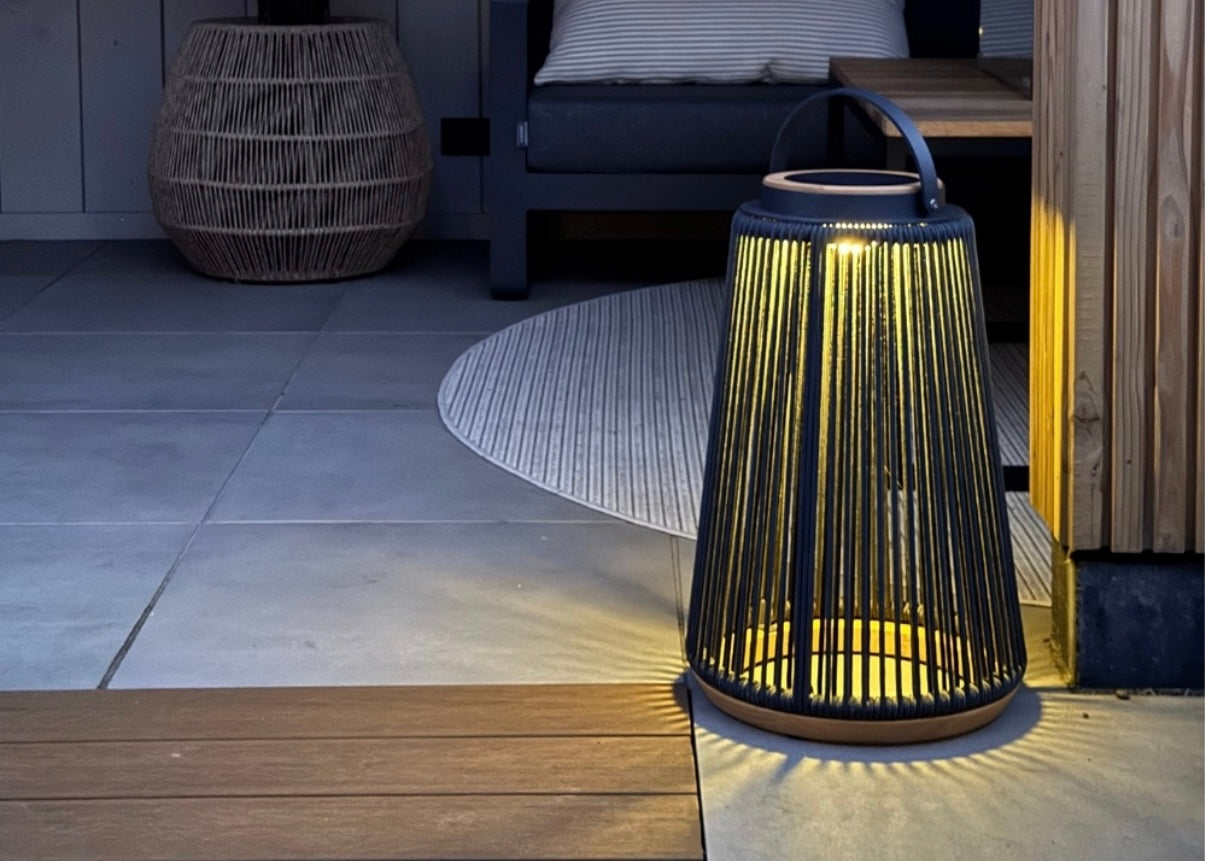 Rocca sfeerlamp tuin solar - aluminium - teakhout - antraciet - 56 cm