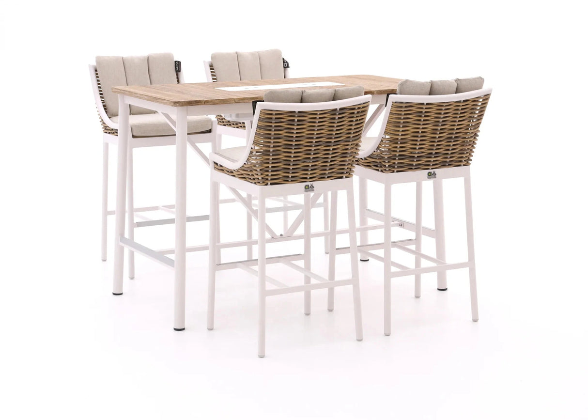 Apple Bee Milou Barset 4-delig | Oyster | Aluminium & Wicker | Teak Bartafel