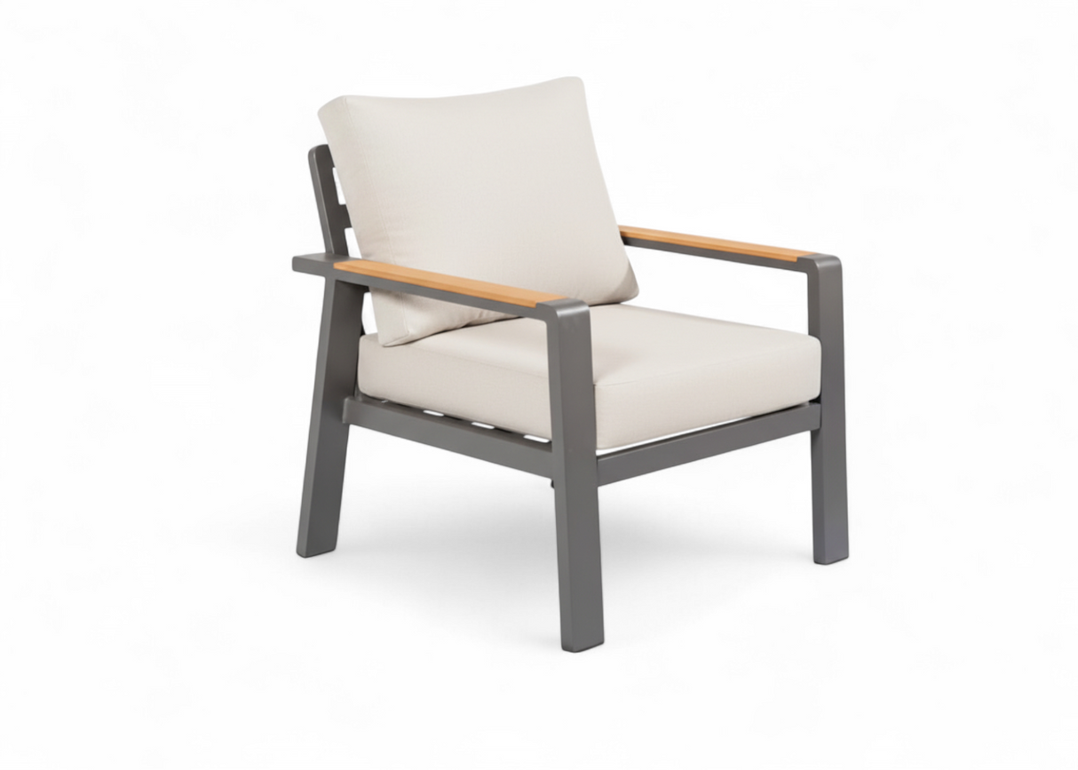 Birmingham stoel antraciet lichte kussens