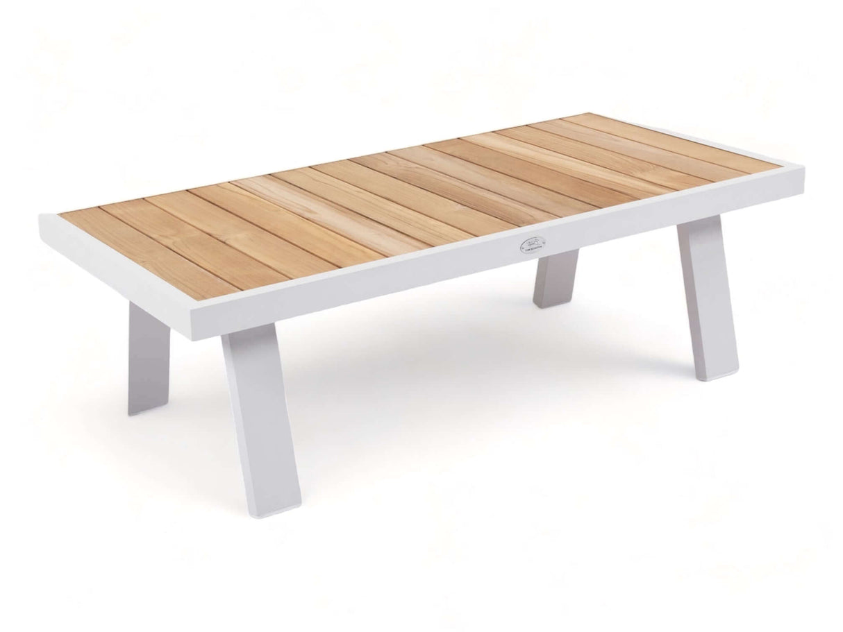 Belito Lotte aluminium loungeset 6-persoons - wit frame - luxe tafel met houten bovenblad voor de tuin.
