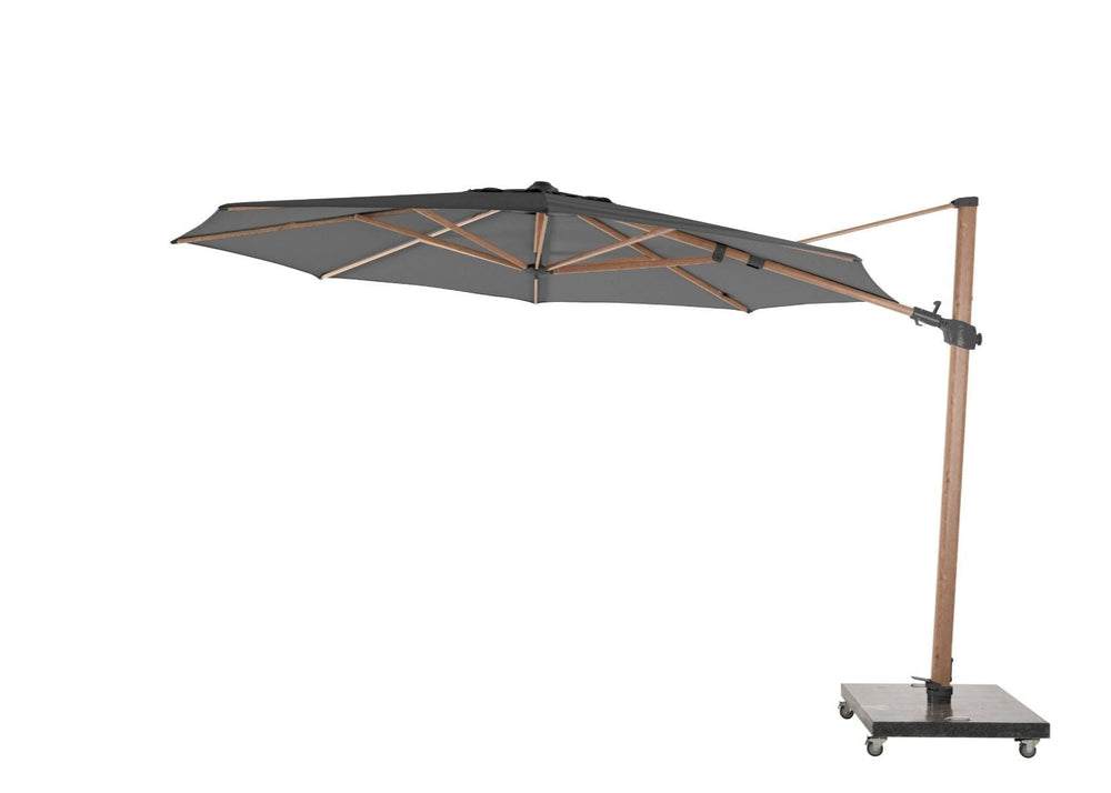 4Seasons Siesta Premium Zweefparasol Ø350cm - Woodlook Frame Charcoal Doek