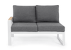Tweezitsbank van het Aluminium Belito® Lotte loungeset gefotografeerd vanaf de voorkant, met een witte achtergrond.