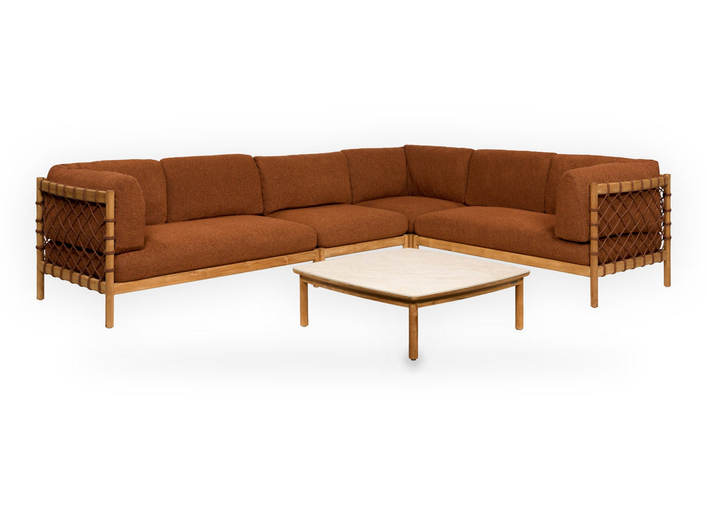 Apple Bee Grace hoek loungeset teak cognac met Grace lounge tuintafel 90x90