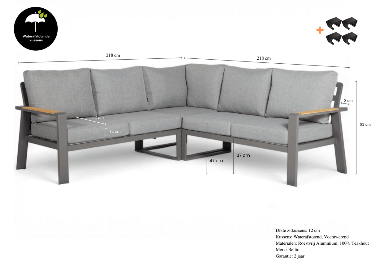 Belito Lotte Loungeset Hoekbank Nr. 13 | Antraciet Aluminium | 220 x 220 cm | 5-persoons