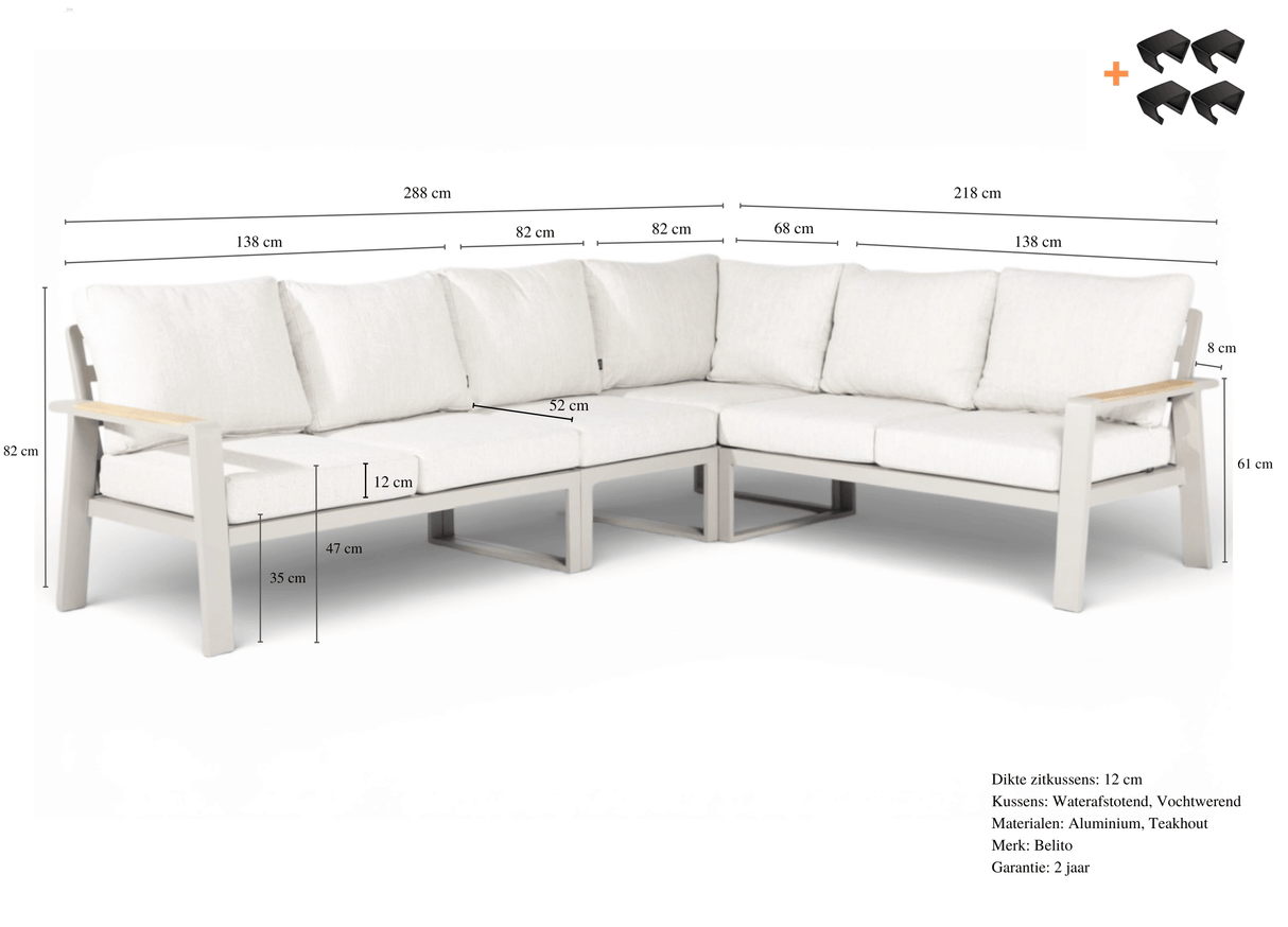 Belito Lotte Loungeset Hoekbank Nr. 2 | Taupe Aluminium | 288 x 220 cm | 6-persoons