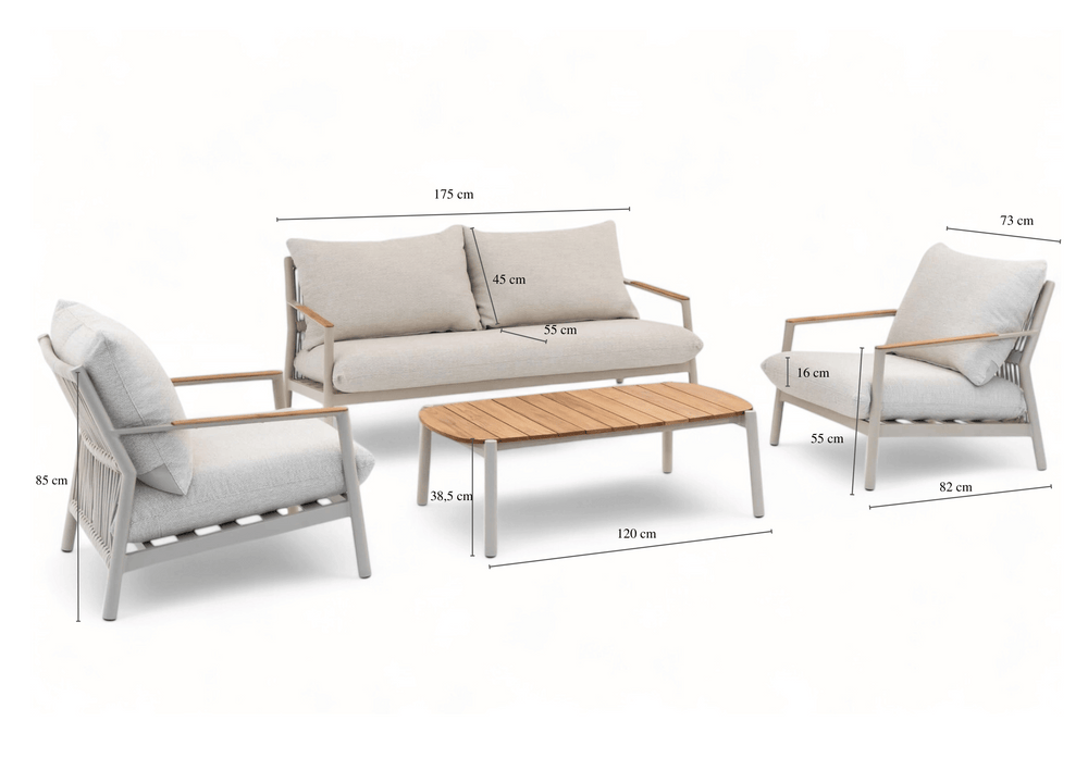 Aluminium Stoel-Bank Loungeset - Taupe Frame - Belito Julia - 4-delig