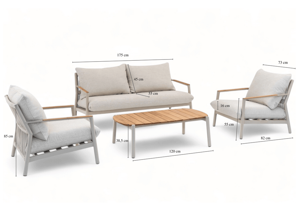 Belito Julia Stoel-Bank Loungeset 4-delig | Taupe | Rope & Aluminium | Demomodel