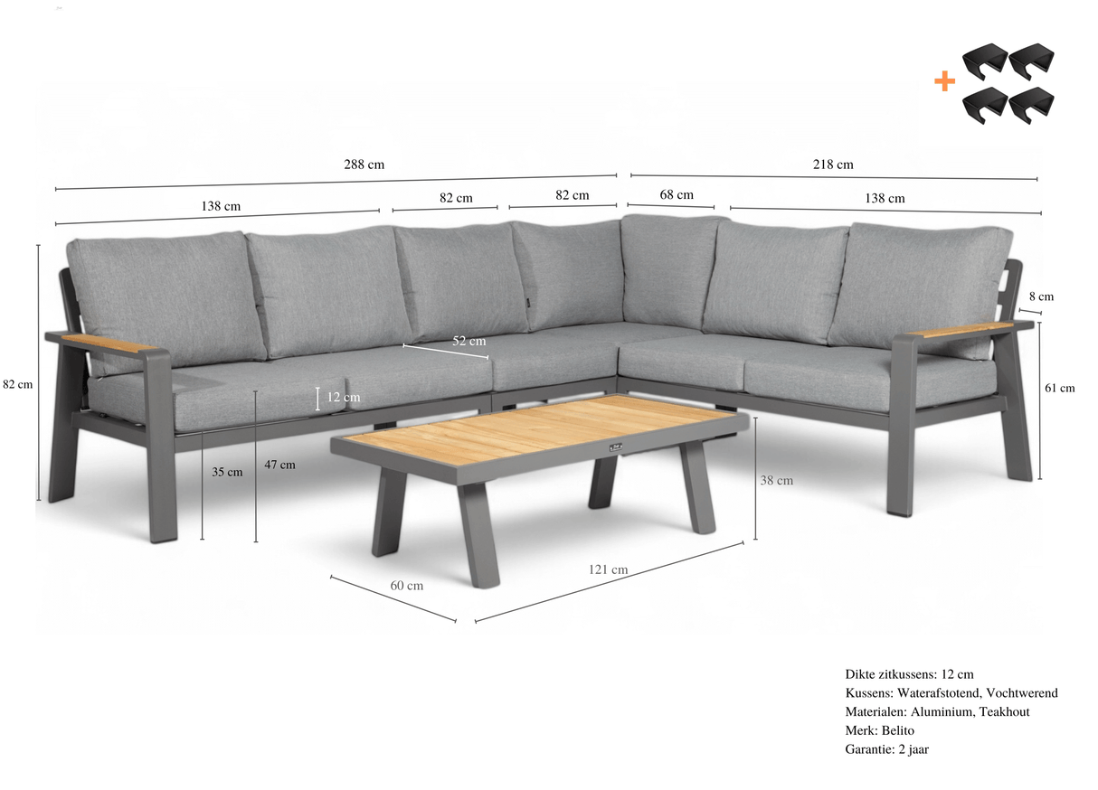 Aluminium Loungeset Hoekbank - Antraciet Frame - 5-delig - Belito Lotte