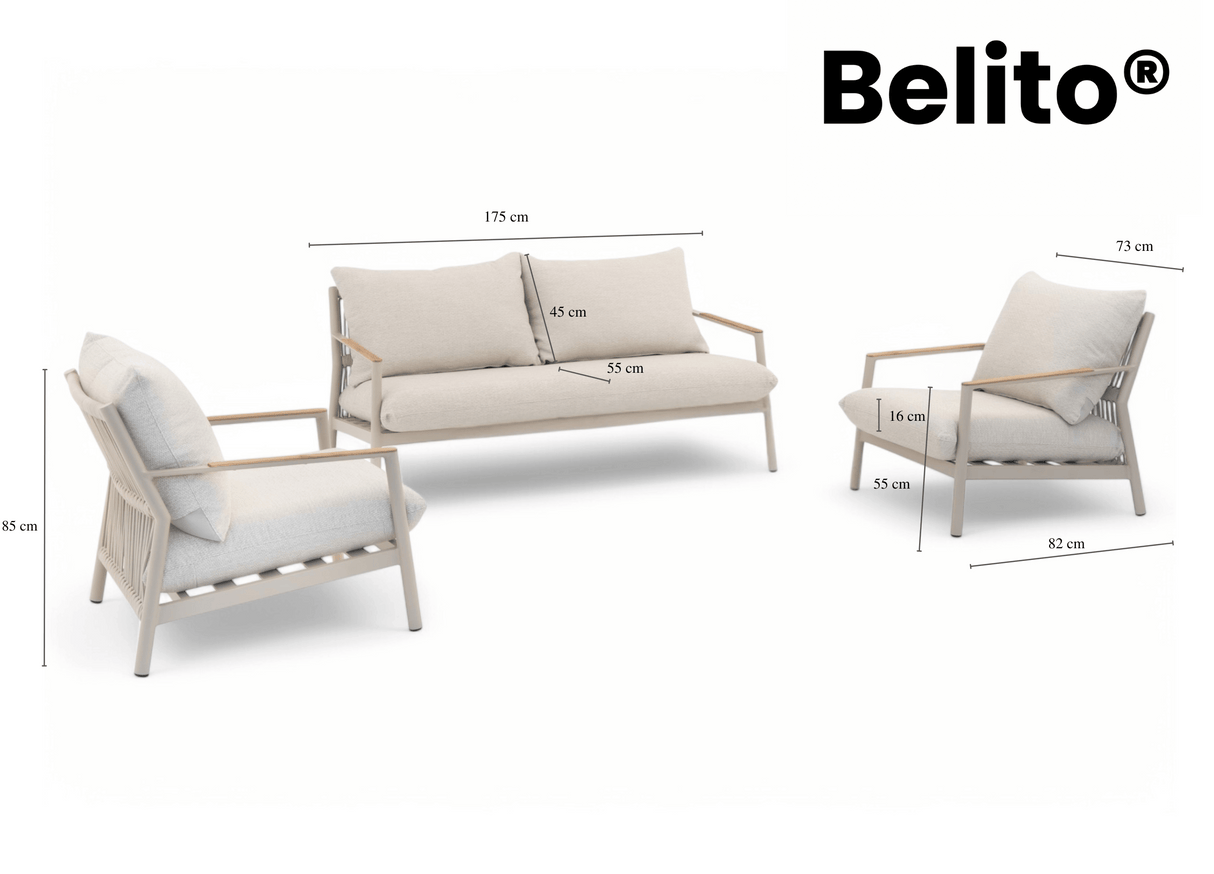 Aluminium Stoel-Bank Loungeset - Taupe Frame - Belito Julia - 3-delig