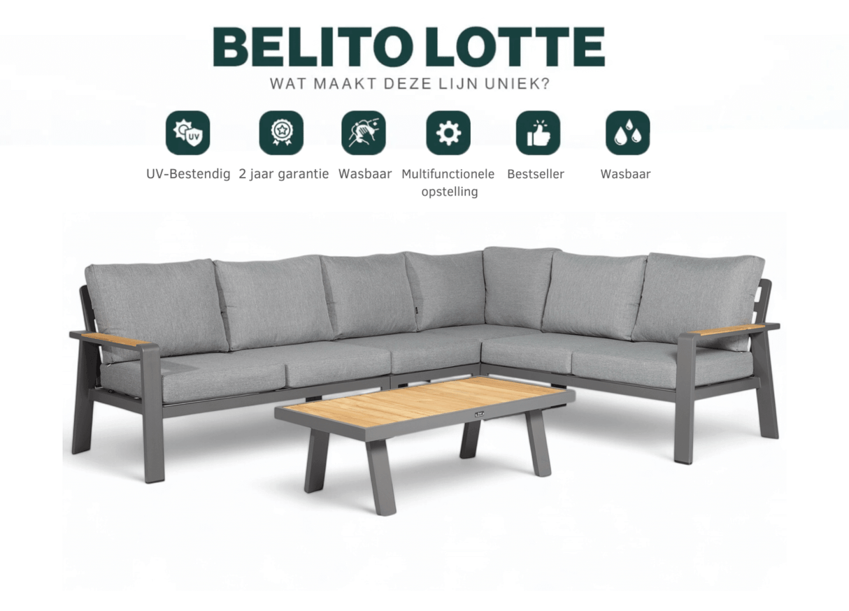 Aluminium Loungeset Hoekbank - Antraciet Frame - 5-delig - Belito Lotte