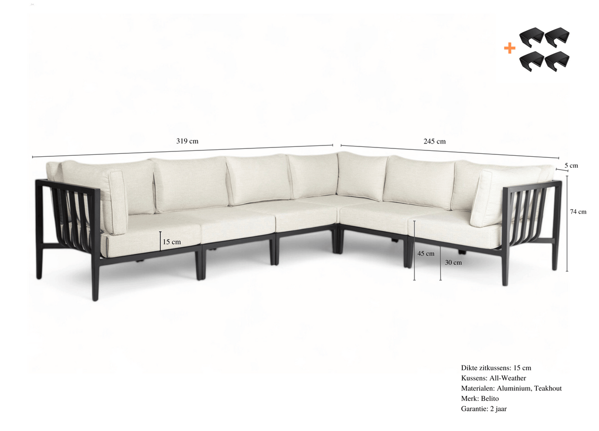 Belito Daan Loungeset Aluminium Afmetingen