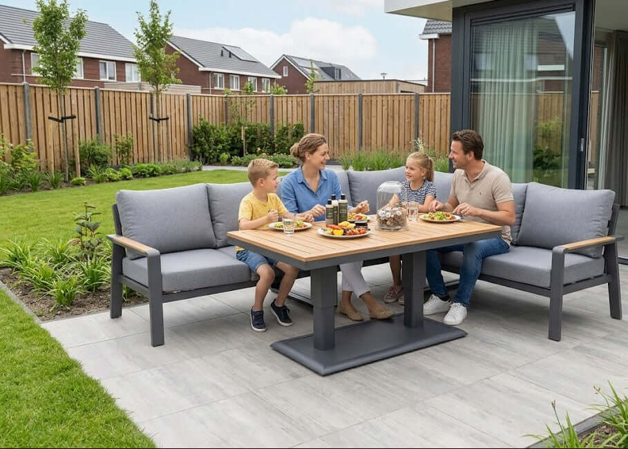 Belito Lotte Loungeset Hoekbank Nr. 10 Verstelbare Tafel | Antraciet Aluminium | 288 x 220 cm | 6-persoons