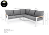 Aluminium Belito® Lotte loungeset op een witte achtergrond, met afmetingen van het set aangegeven.