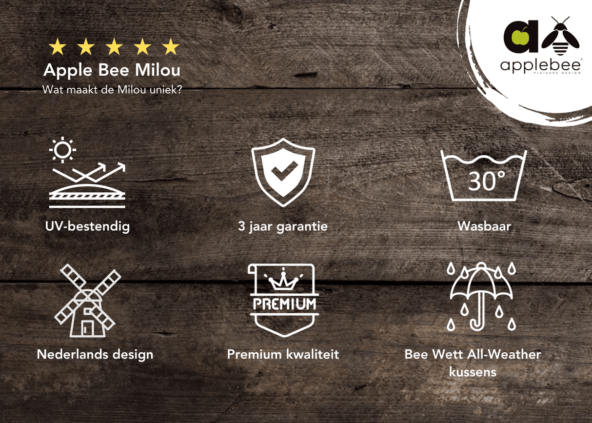 Apple Bee Milou lounge tuinbank - Black - 2 zits - 145 cm