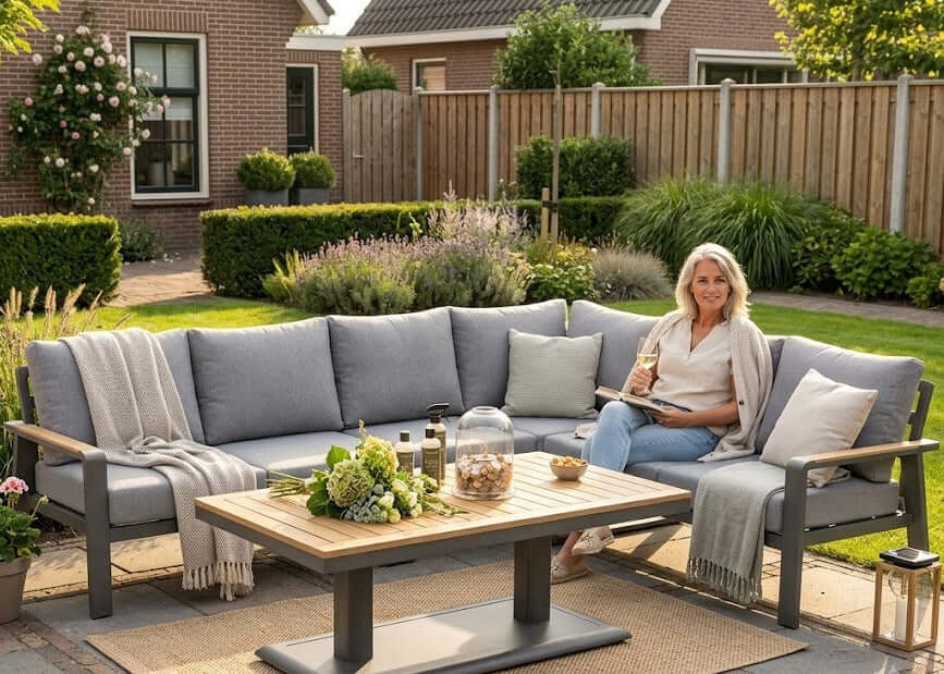 Belito Lotte Loungeset Hoekbank Nr. 10 Verstelbare Tafel | Antraciet Aluminium | 288 x 220 cm | 6-persoons