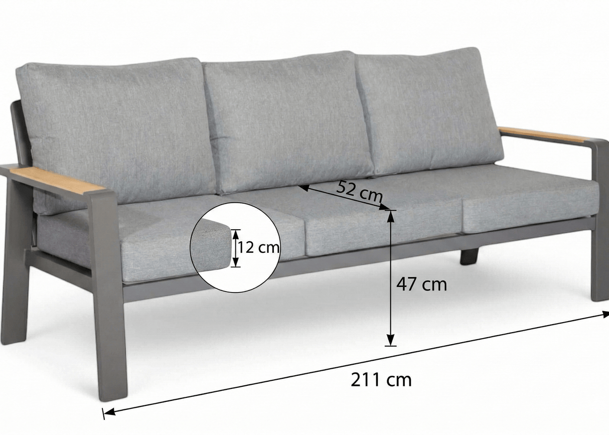 Belito Birmingham Tuinbank - Antraciet Aluminium - 211 cm - 3-persoons