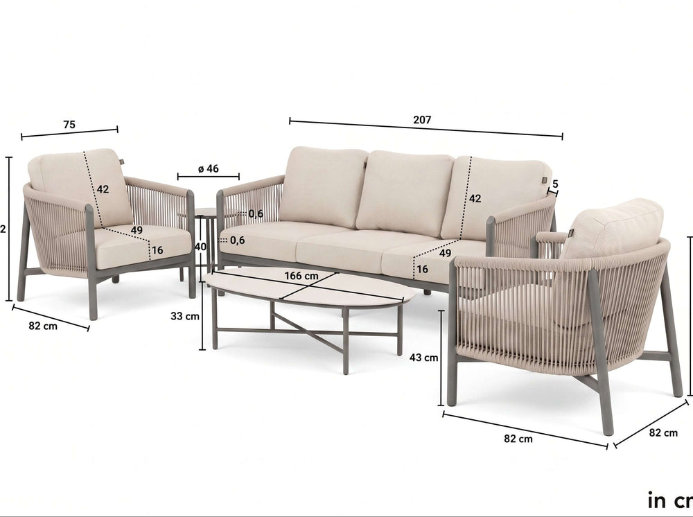 Apple Bee Bor Bora Loungeset met afmetingen 