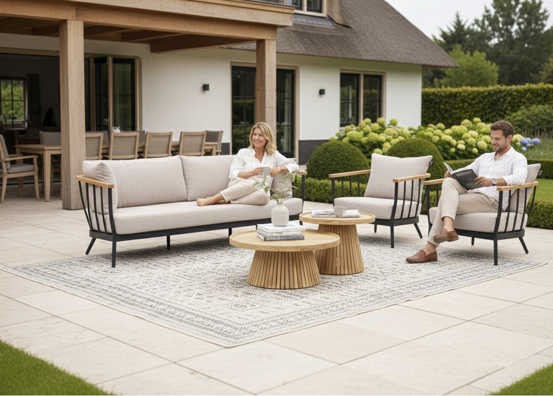 Apple Bee Condor Loungeset met teakhouten koffietafels