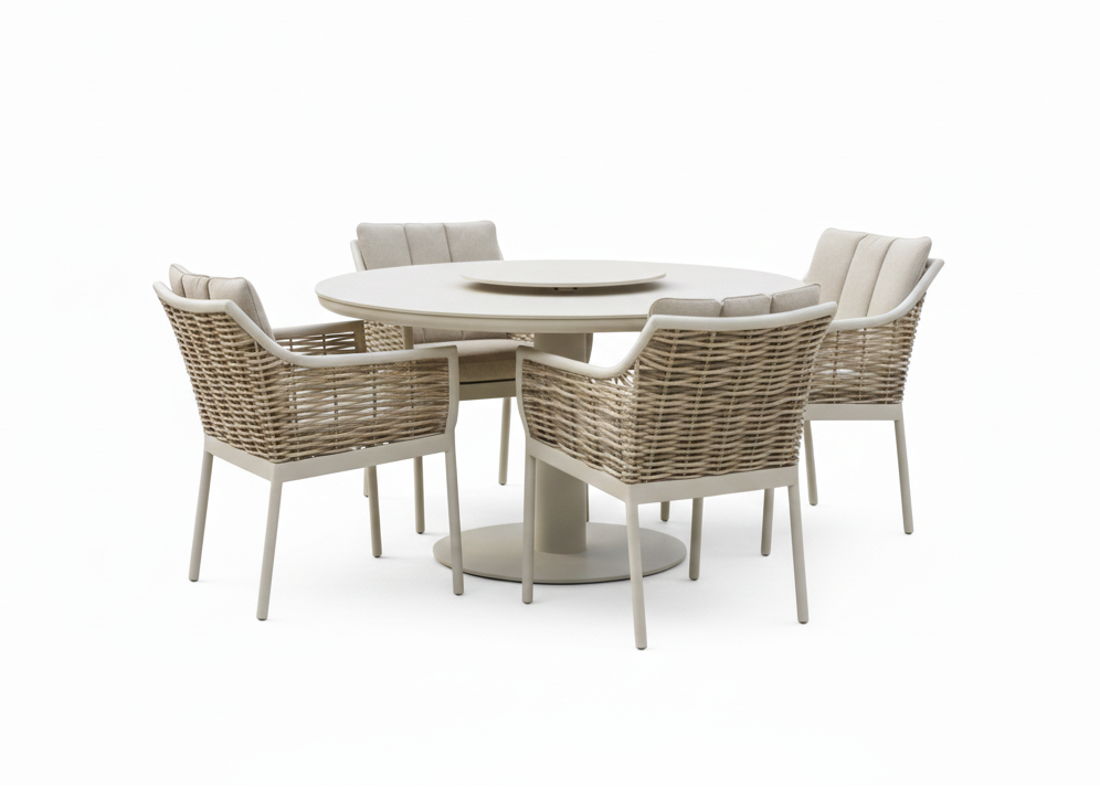 Apple Bee Milou/Melville Dining Tuinset 140 cm - 6 Delig - Oyster
