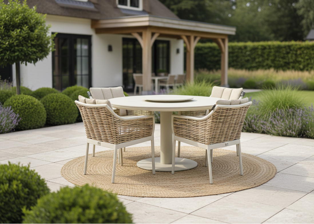 Apple Bee Milou/Melville Dining Tuinset 140 cm - 6 Delig - Oyster