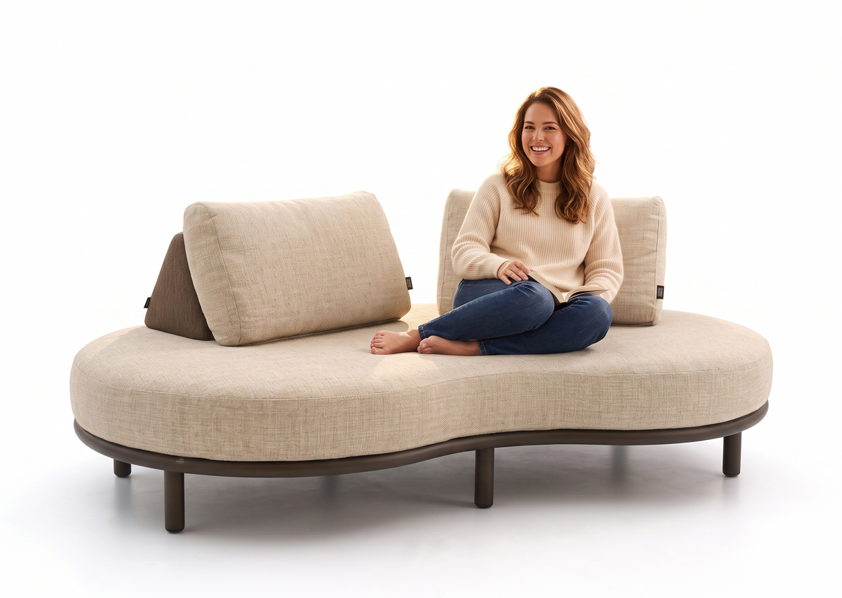 Apple Bee Moon Island Loungebank | 196 cm | Bronze & Cotton Flower incl. 2 Rugsteunen