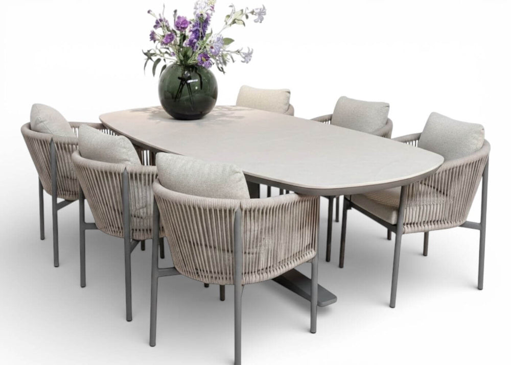 Apple Bee zanzibar taupe diningset 220 cm - Bora Bora diningchairs taupe