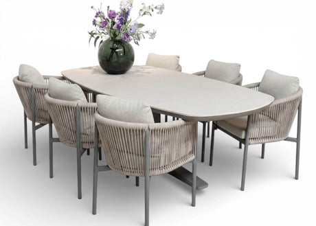 Apple Bee zanzibar taupe diningset 220 cm - Bora Bora diningchairs taupe