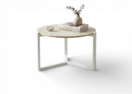 Applebee Monaco coffee table dia. 60x41h cm, base alu Oyster, top HPMS Cream