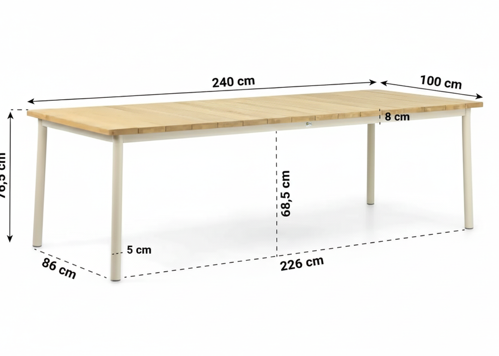 Applebee milou diningtafel 240 cm afmetingen oyster