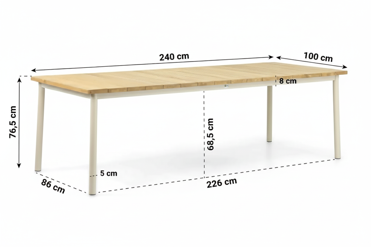 Applebee milou diningtafel 240 cm afmetingen oyster