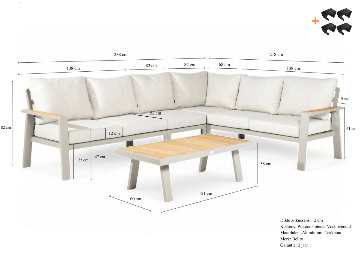 Belito-hoek-loungeset-aluminium-taupe-metafmetingen