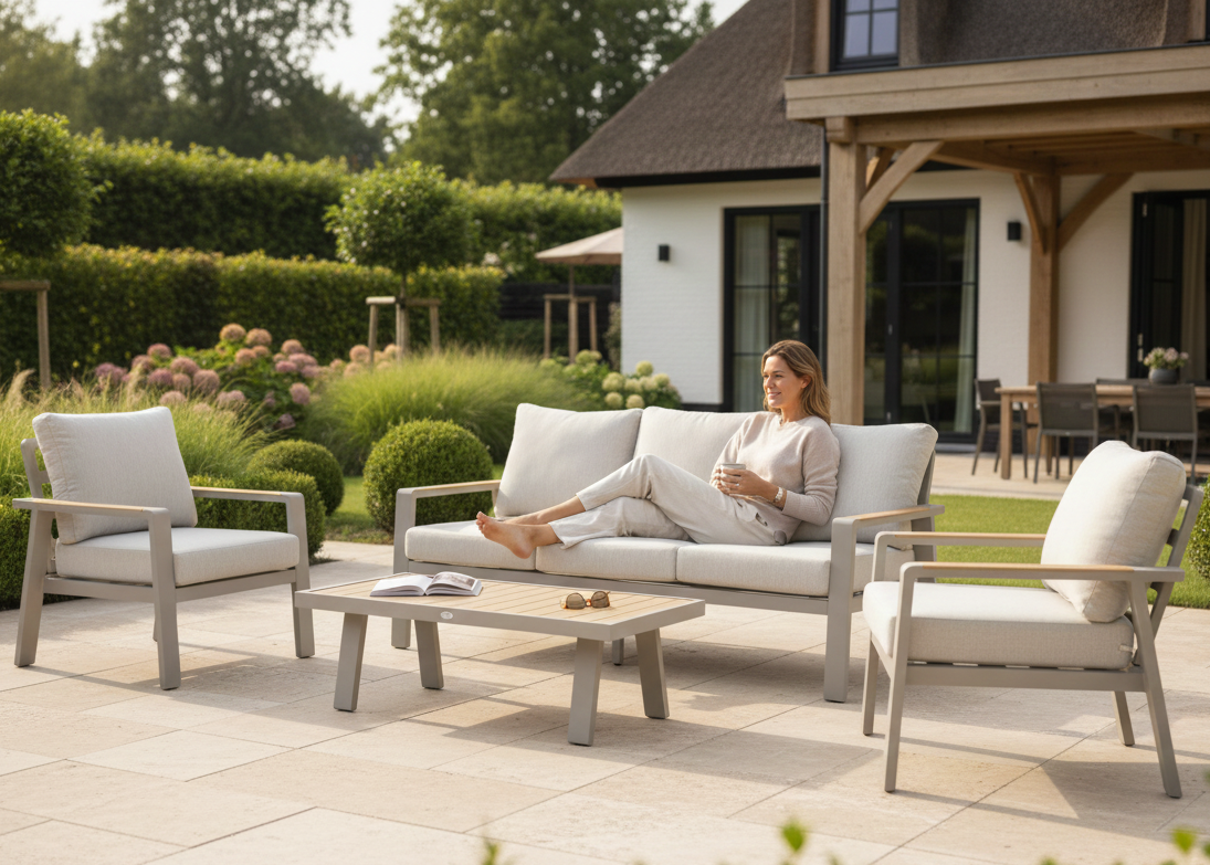 taupe stoel-bank loungeset taupe