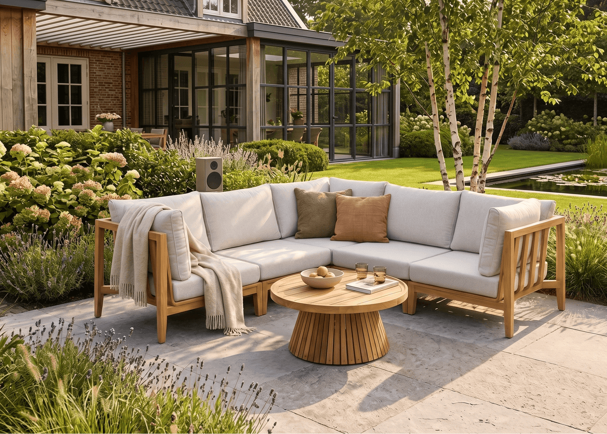 Belito Daan Hoek Loungeset | Teakhout | 245x245 cm | Nr. 6 incl. 80 cm diameter koffietafel