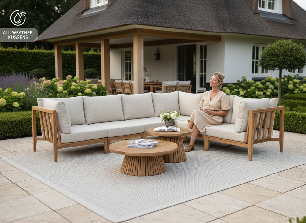 Belito Daan Teakhouten Hoek Loungeset 6 Persoons - Nr. 2 - Rechts lang - 245 x 318 cm