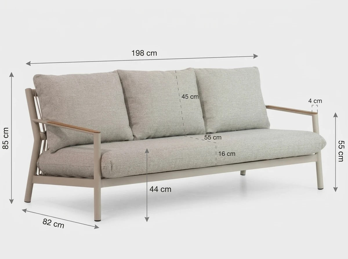 Belito Julia Loungebank 198 cm | Taupe | Aluminium & Rope | 3-4 Personen
