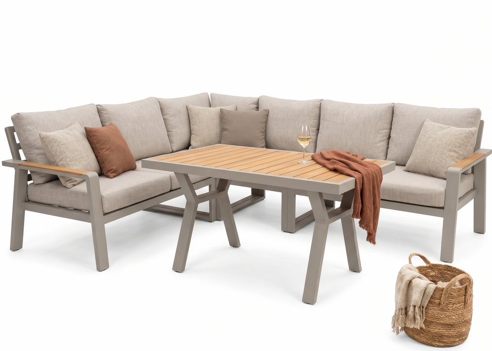 Belito Lotte Loungeset Hoekbank Nr. 4 | Taupe Aluminium | 288 x 220 cm | 6-persoons