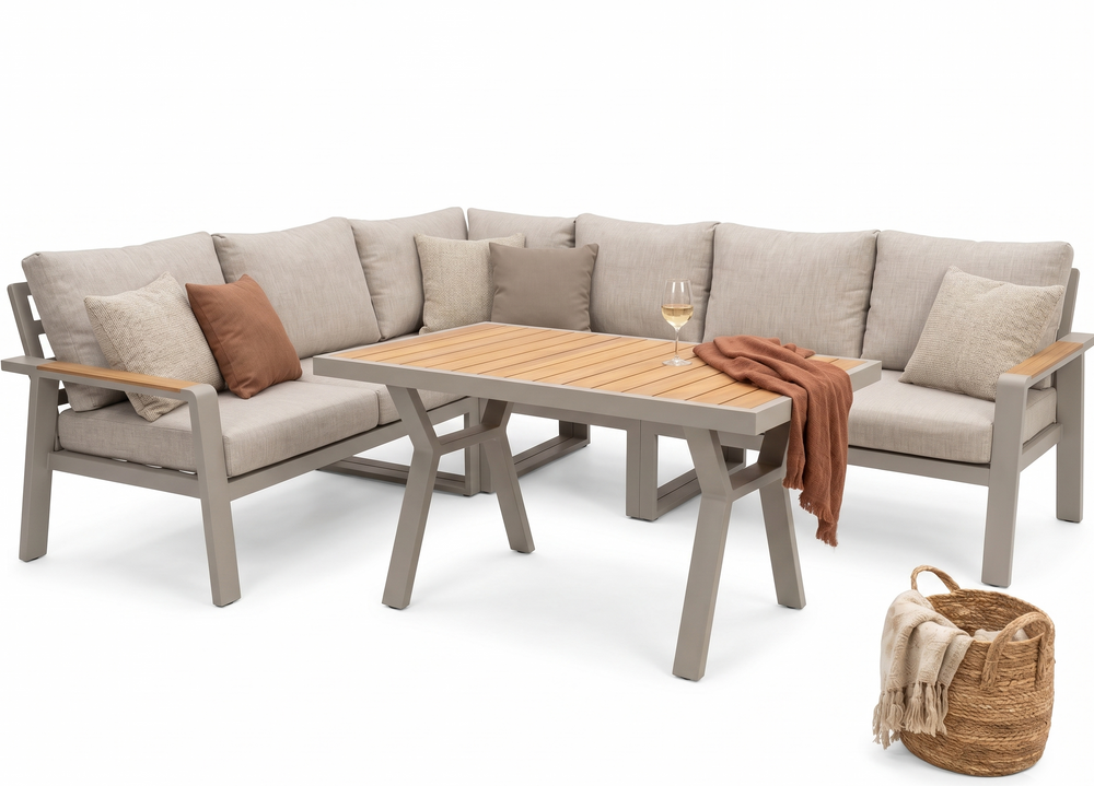 Belito Lotte Loungeset Hoekbank Nr. 4 | Taupe Aluminium | 288 x 220 cm | 6-persoons