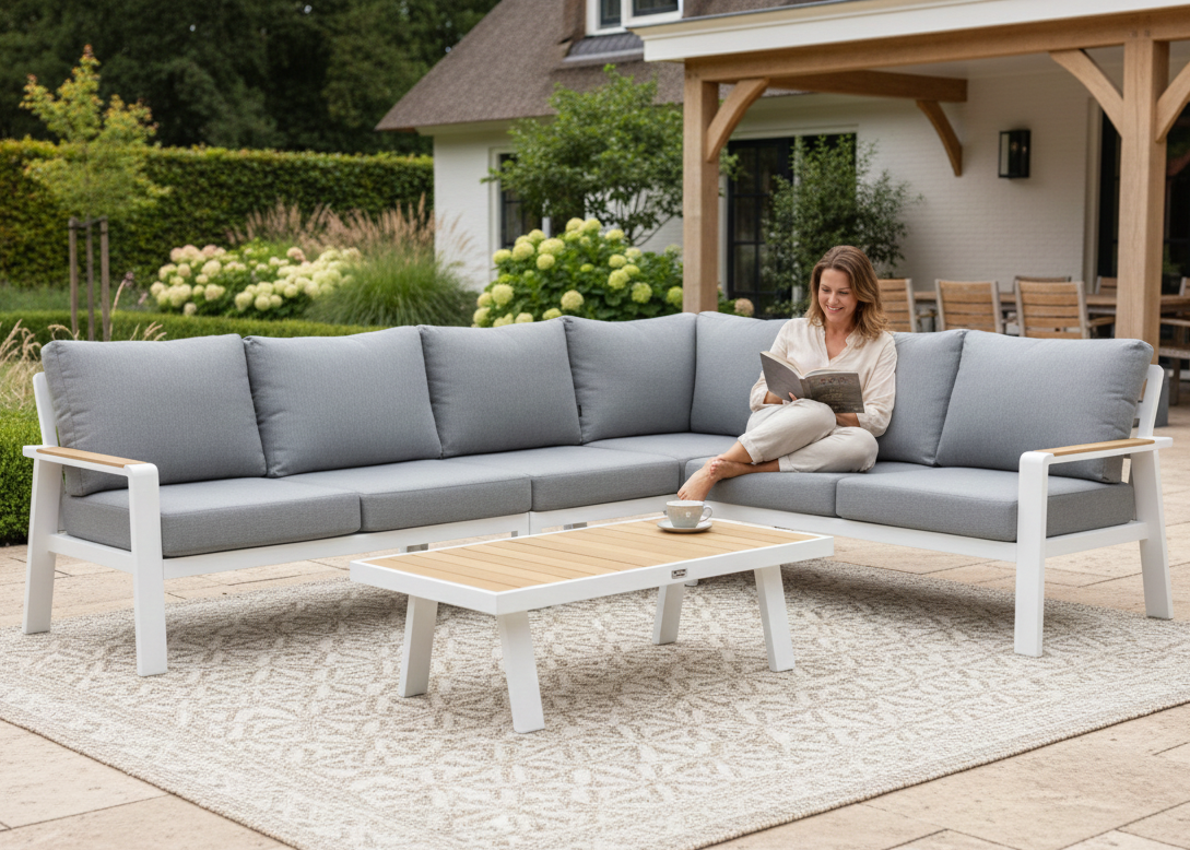 Belito Lotte Loungeset Wit frame met grijze kussens