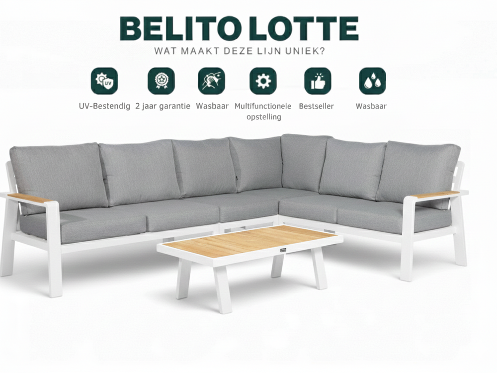 Aluminium Loungeset Hoekbank - Wit Frame - 6-Persoons - Belito Lotte