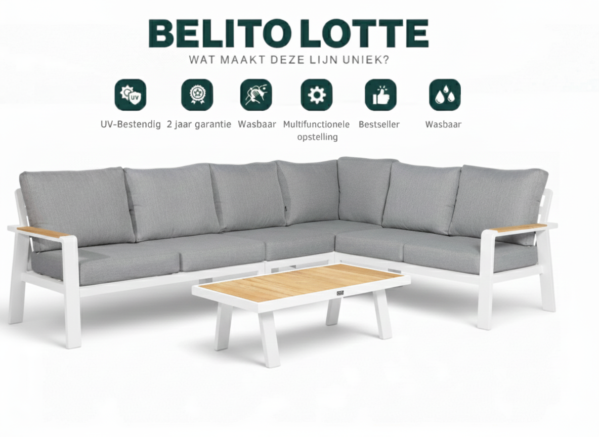 Aluminium Loungeset Hoekbank - Wit Frame - 6-Persoons - Belito Lotte