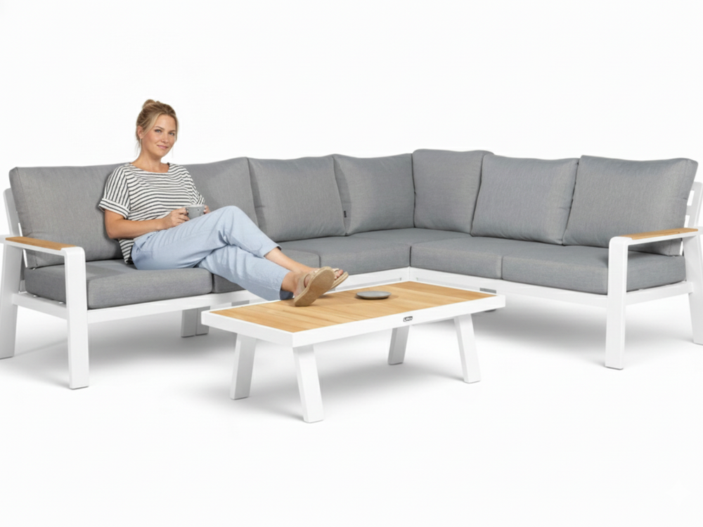 Aluminium Loungeset Hoekbank - Wit Frame - 6-Persoons - Belito Lotte