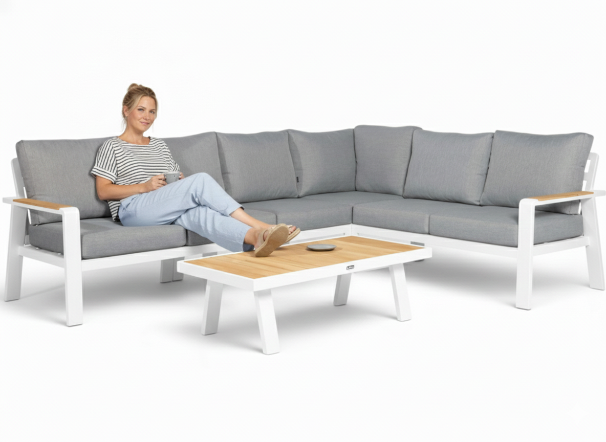 Aluminium Loungeset Hoekbank - Wit Frame - 6-Persoons - Belito Lotte