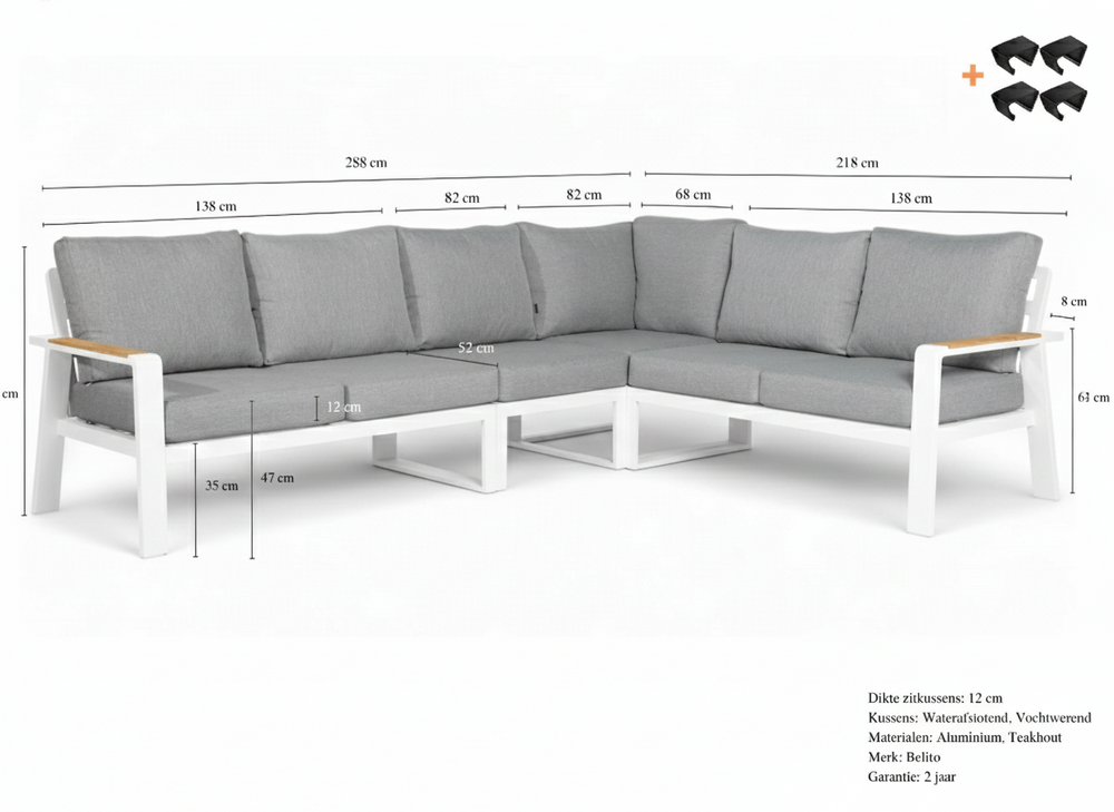 Belito® Lotte loungeset wit - hoek - 4 delig