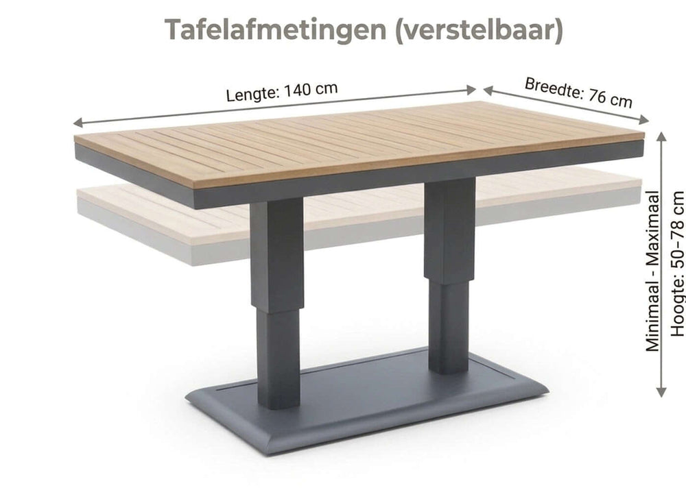Belito Lotte Verstelbare Tafel | 140 x 76 cm | Antraciet | Teak