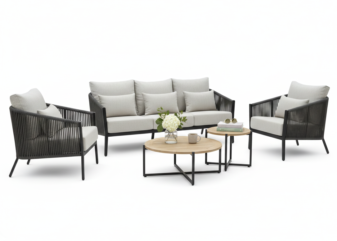 Belito® Ouddorp Aluminium Stoel-Bank Loungeset - Rope - All-Weather - 5-delig- Nr.3