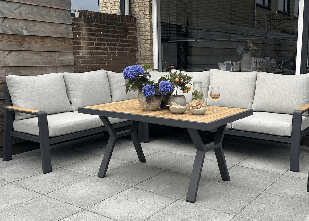 Belito Lotte Loungeset Hoekbank Nr. 4 | 288 x 220 cm | Met Vaste Diningtafel | Antraciet | Lichte Kussens