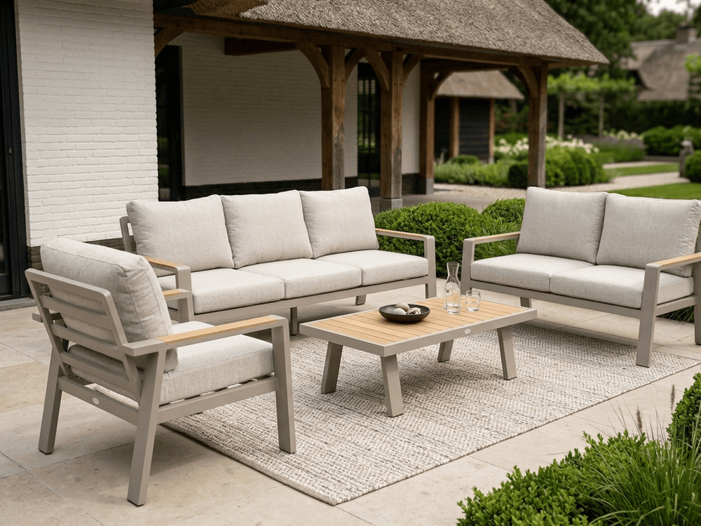 Belito Birmingham tuinbank taupe aluminium met beige kussens