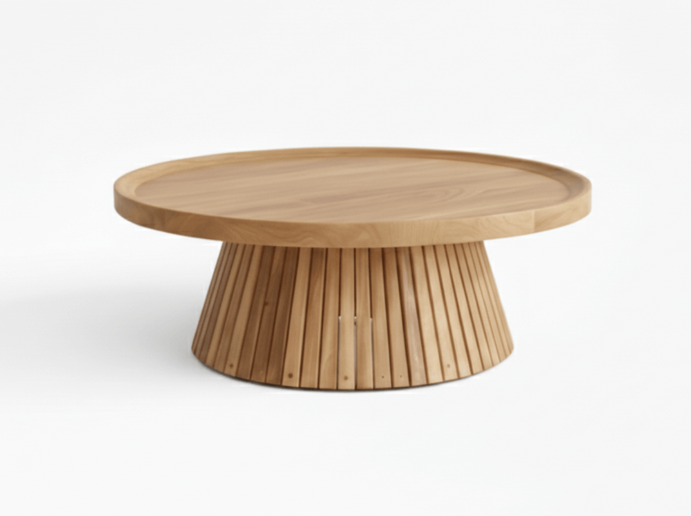 Teakhouten koffietafel Ø 80 cm met conische poot bij de Belito Daan loungeset