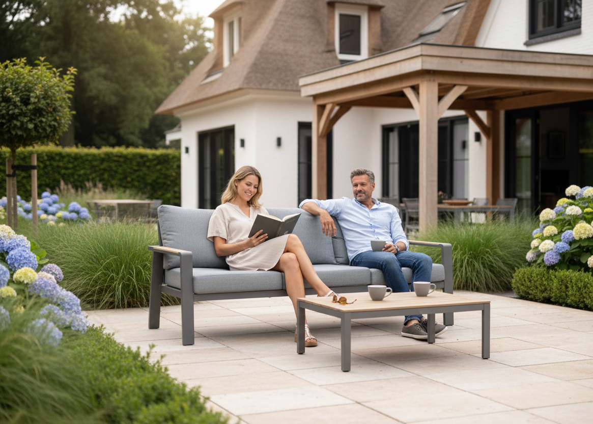 Belito Tuinbank Antraciet met grijze kussens 3 personen 