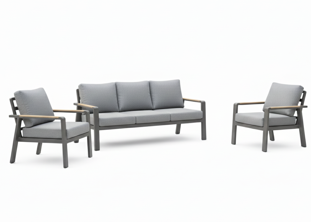 Beliuto Birmingham zonder tafel met antraciet frame en grijze kussense